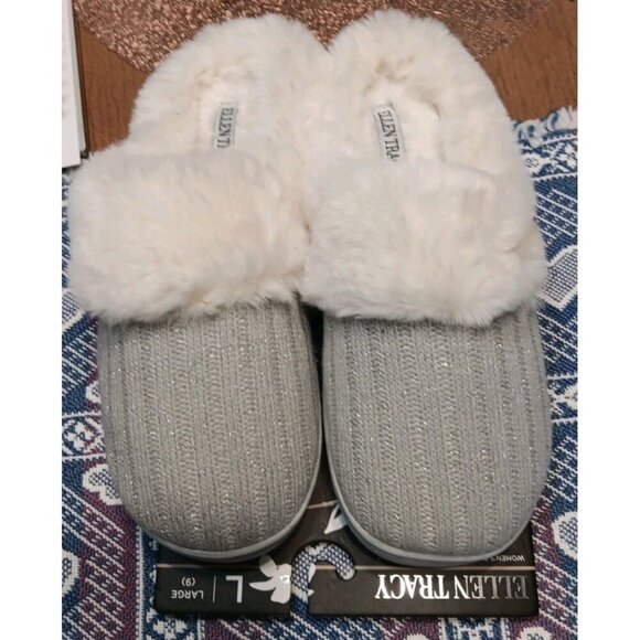 ELLEN TRACY Women’s Size 9M/L Grey &‎ Sparkles Slippers W/Memory Foam & Fur NWT - Picture 4 of 6